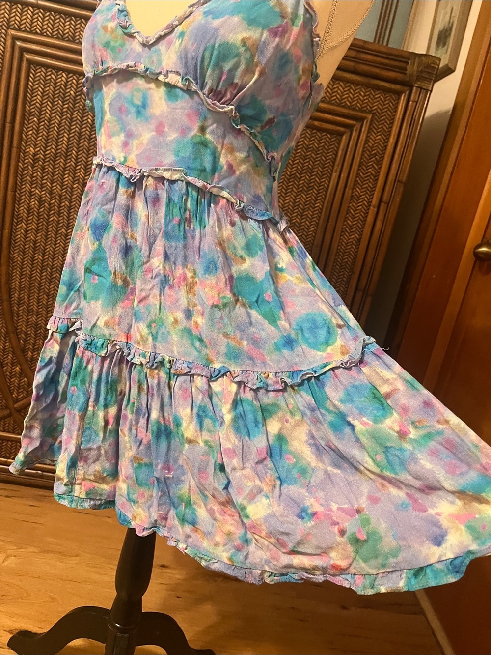 French Connection watercolor mini tiered ruffle strap dress